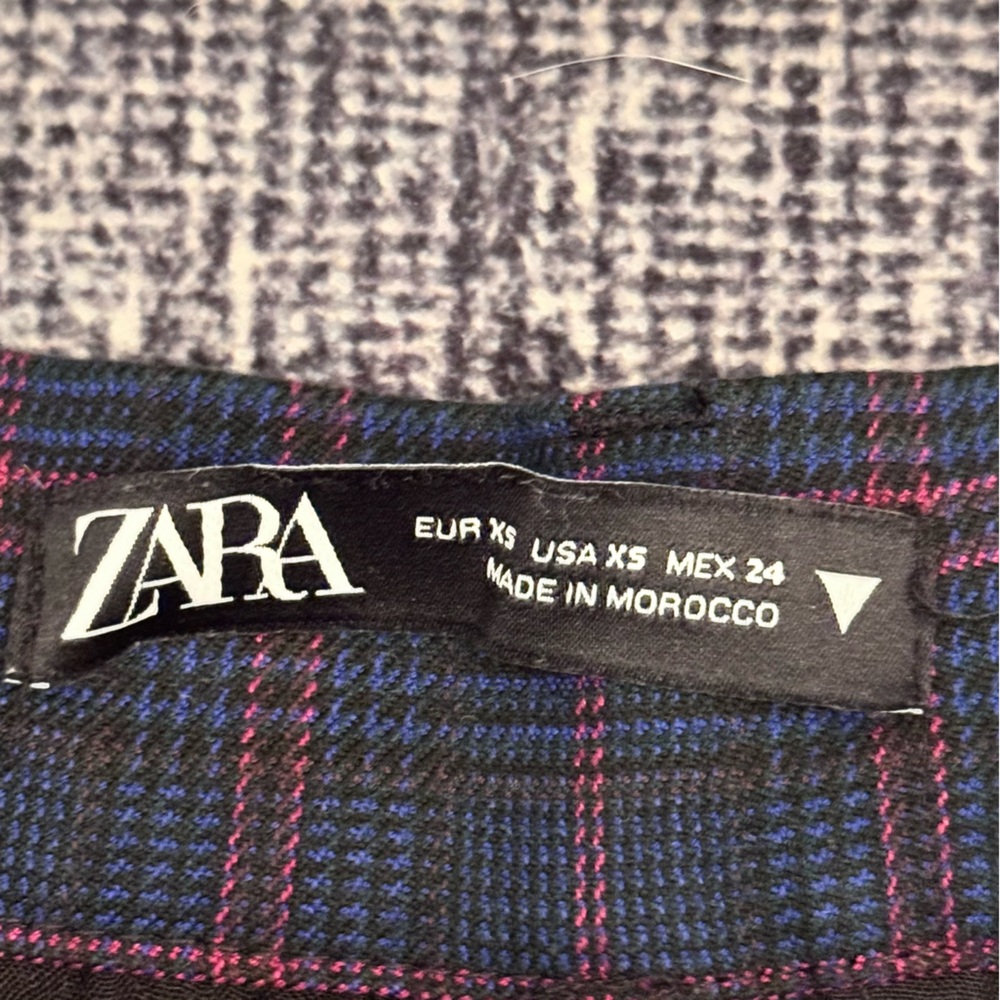 ZARA High-Waist Plaid Checker Trousers Blue & Pink Full Length 32” Inseam XS - Picture 10 of 15